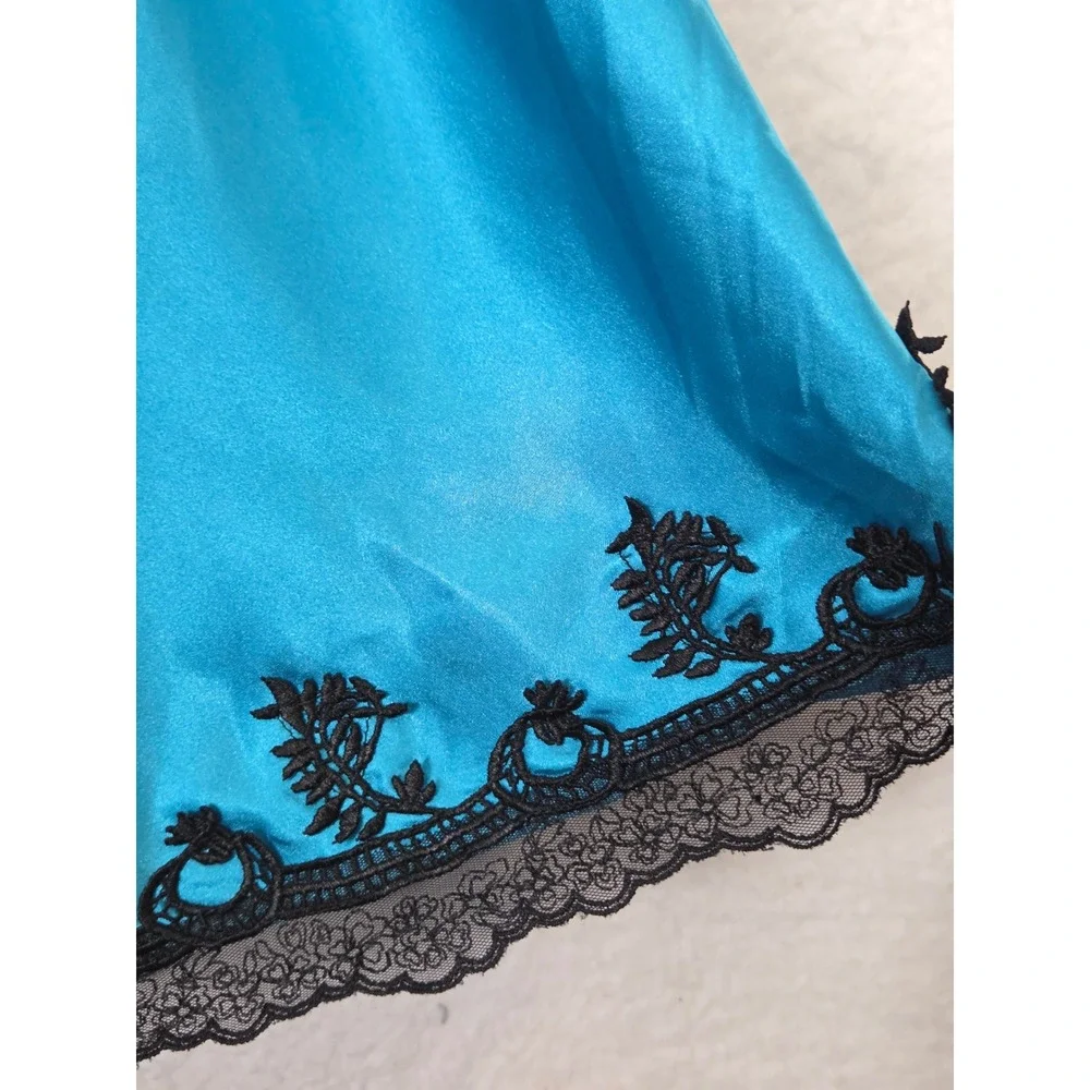 Vtg 90s Womens Babydoll Satin Lace Trim Slip Dress Nightie L Equestrian Coquette